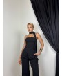 Siyah Straplez Asimetrik Bluz & Pantolon İkili Takım