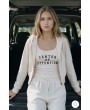 Kapüşonlu Fermuarlı Kısa Sweatshirt Ekru