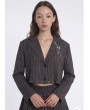Çizgili Kuşgözü Detaylı Crop Blazer Ceket Antrasit