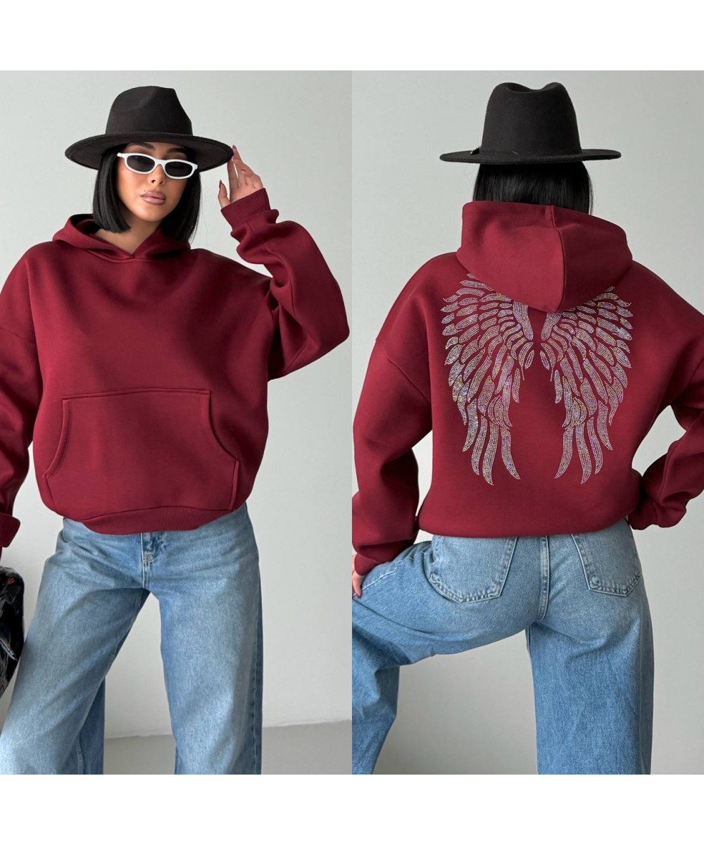 Taşlı Melek Kanatlı Kapüşonlu Sweatshirt