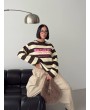 New York City Baskılı Çizgili Oversize Sweatshirt