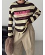 New York City Baskılı Çizgili Oversize Sweatshirt