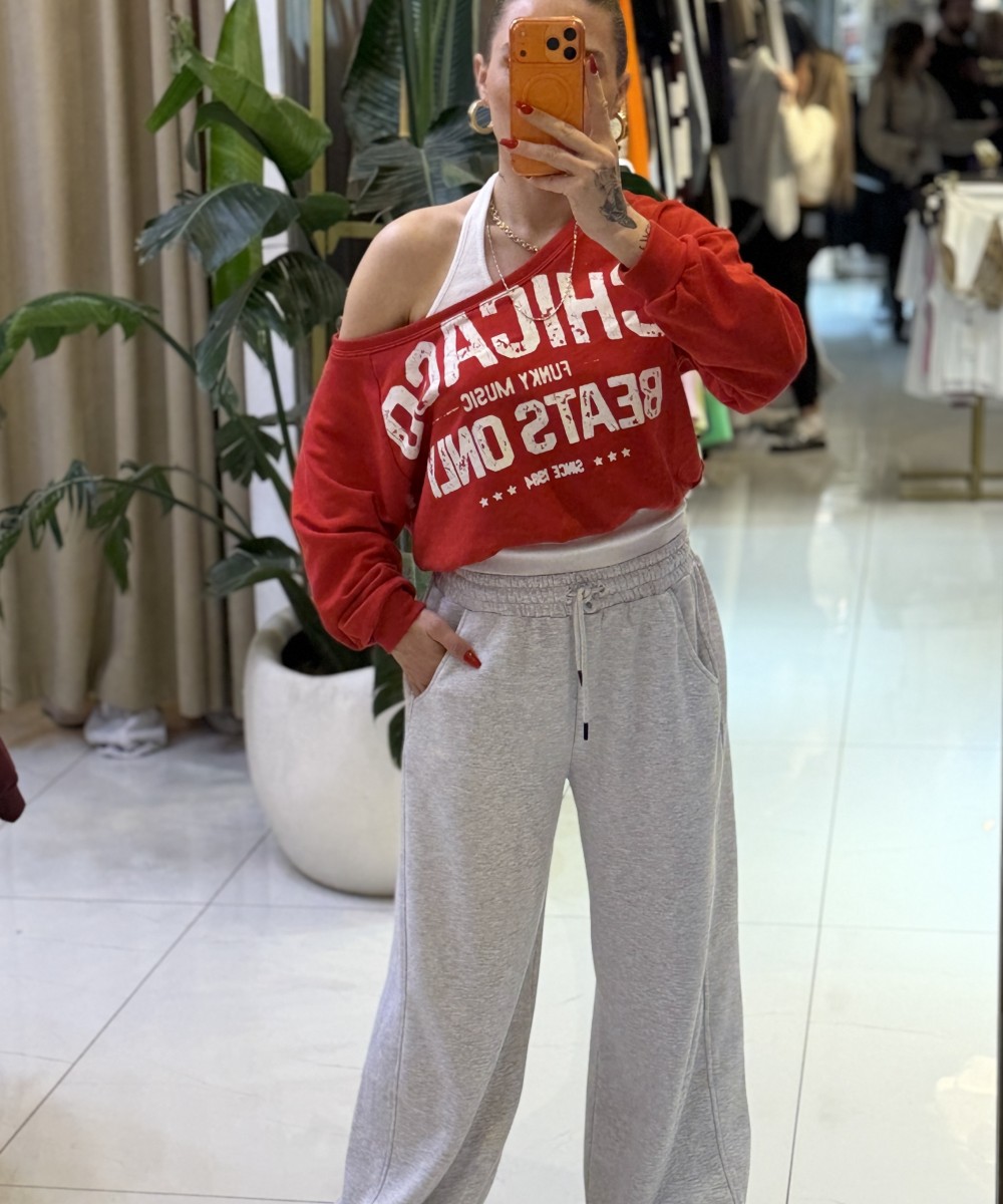 Gri Stoperli Bol Paça Eşofman Altı - Pull