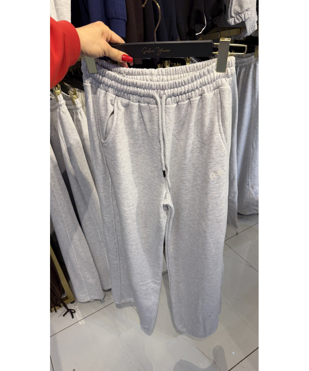 Gri Stoperli Bol Paça Eşofman Altı - Pull