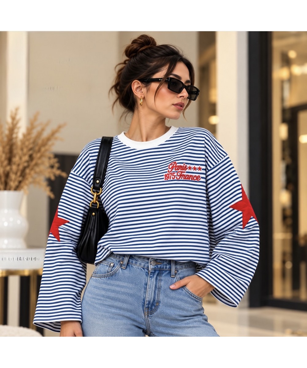 Mavi Çizgili Yıldız Detaylı Sweatshirt