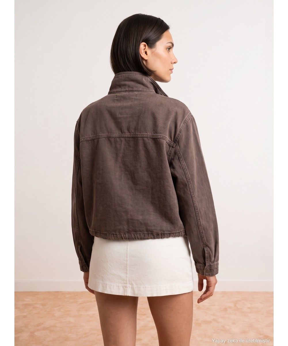 %100 Pamuk Oversize Kot Ceket-Kahve