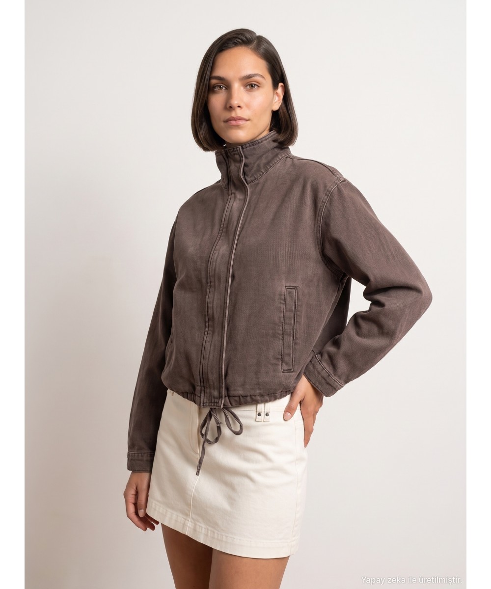 %100 Pamuk Oversize Kot Ceket-Kahve