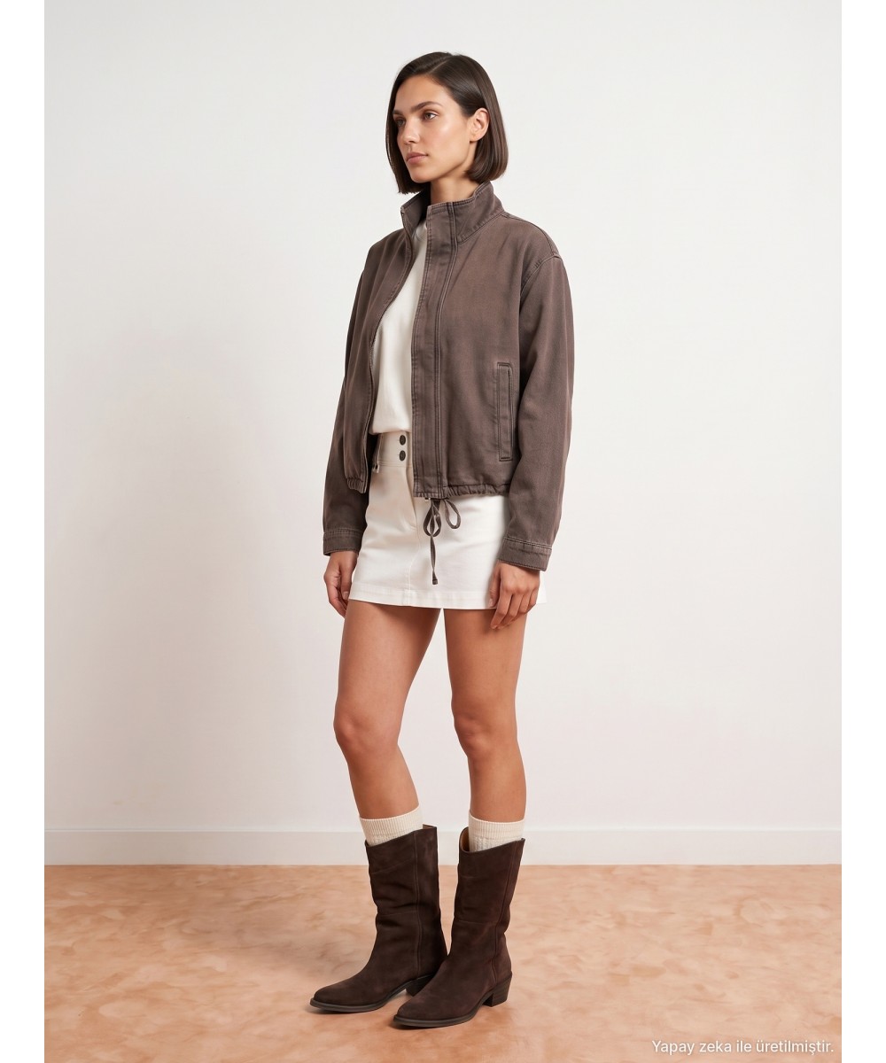 %100 Pamuk Oversize Kot Ceket-Kahve