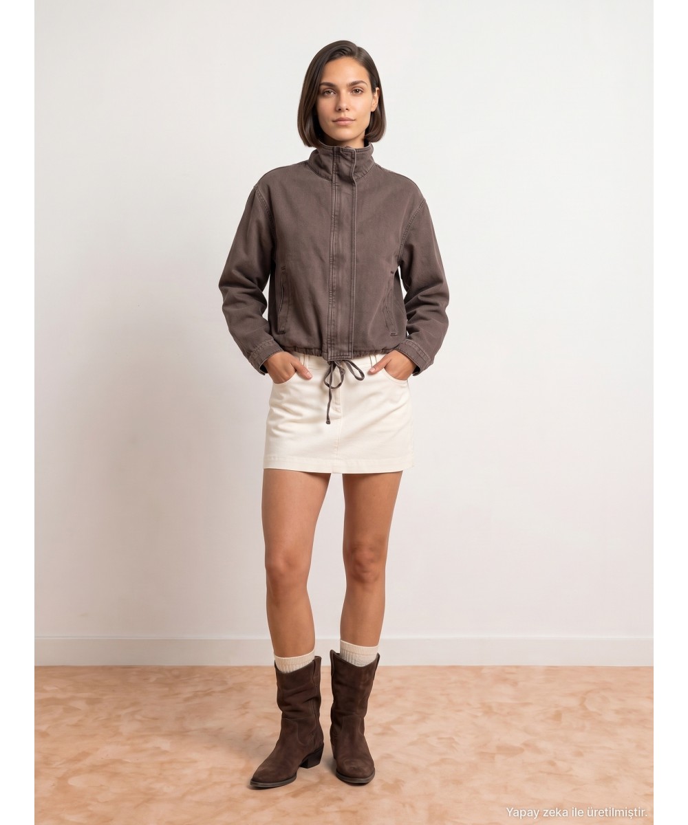 %100 Pamuk Oversize Kot Ceket-Kahve
