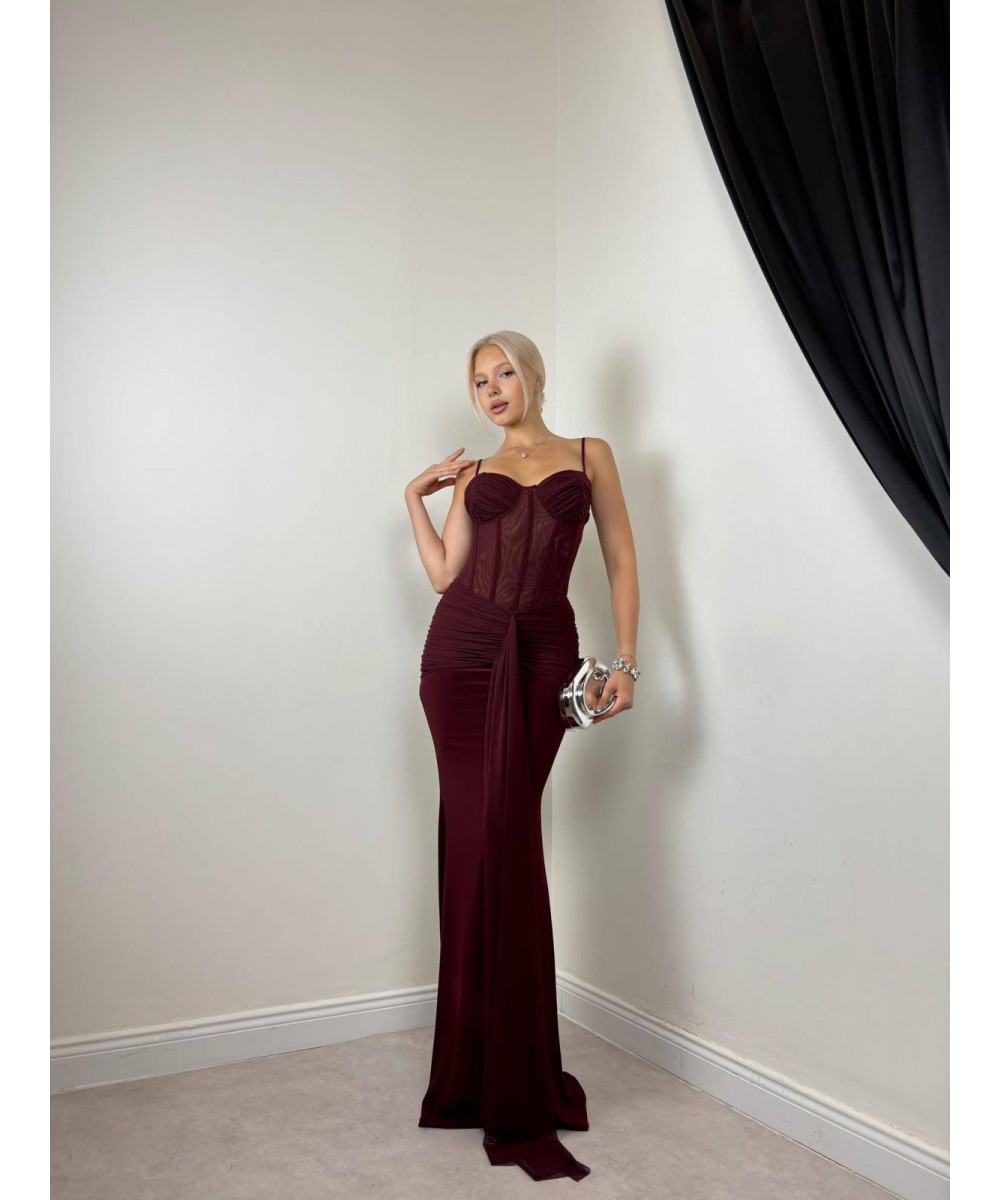 BORDO KORSELİ ELBİSE