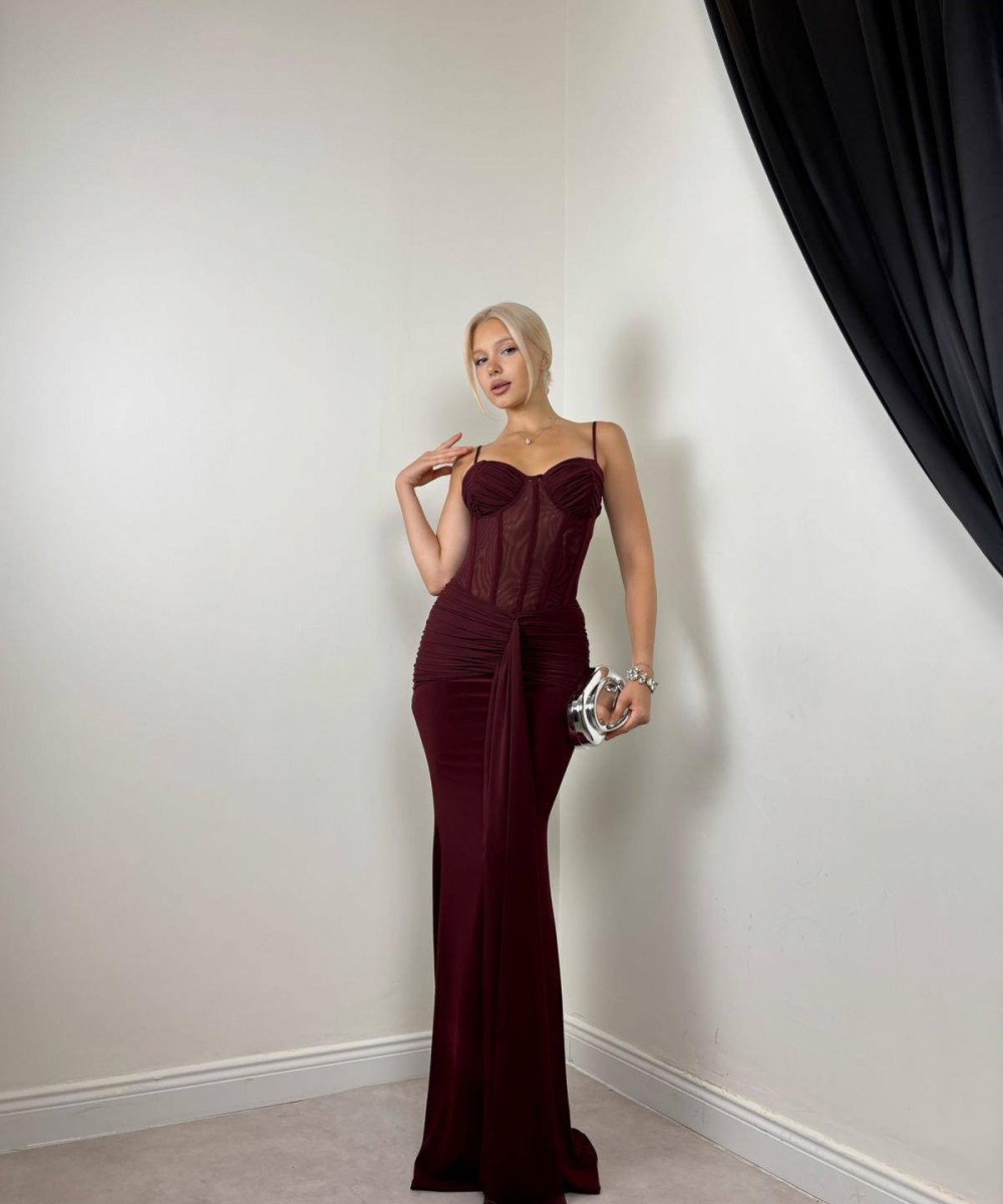 BORDO KORSELİ ELBİSE 