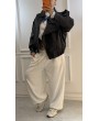 Siyah Oversize Deri Bomber Ceket
