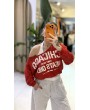 Kırmızı Baskılı Oversize Sweat