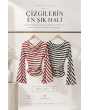 Kahverengi Çizgili Asimetrik Bluz