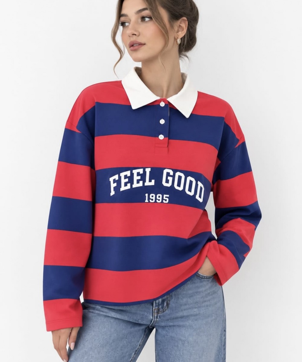 FEEL GOOD Çizgili Polo Sweat