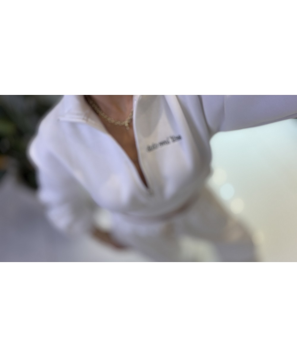 Beyaz Crop Fermuarlı Sweat