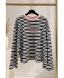 Pembe Yaka Detaylı Çizgili Oversize Sweat
