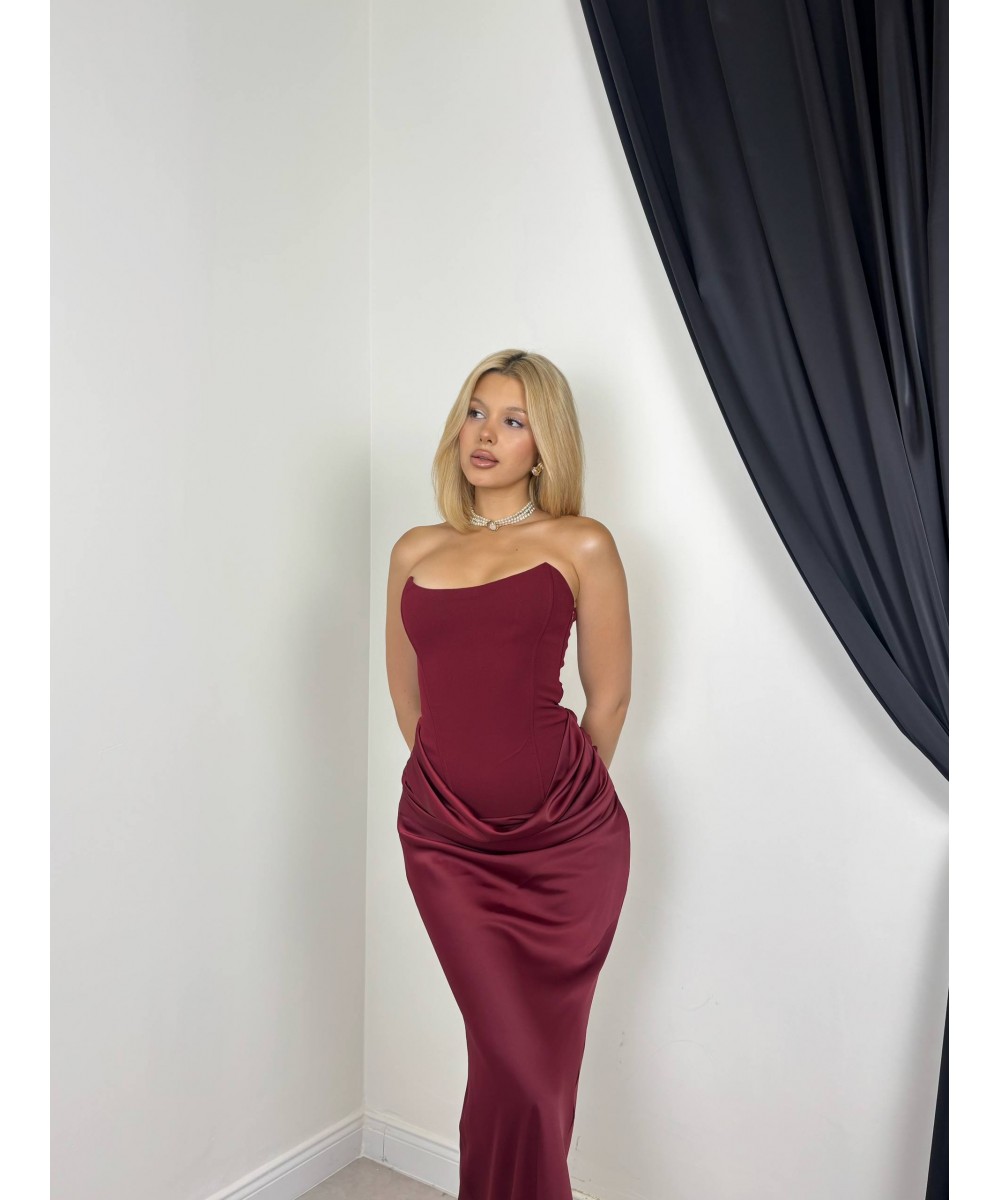 STRAPLEZ ELBİSE - BORDO