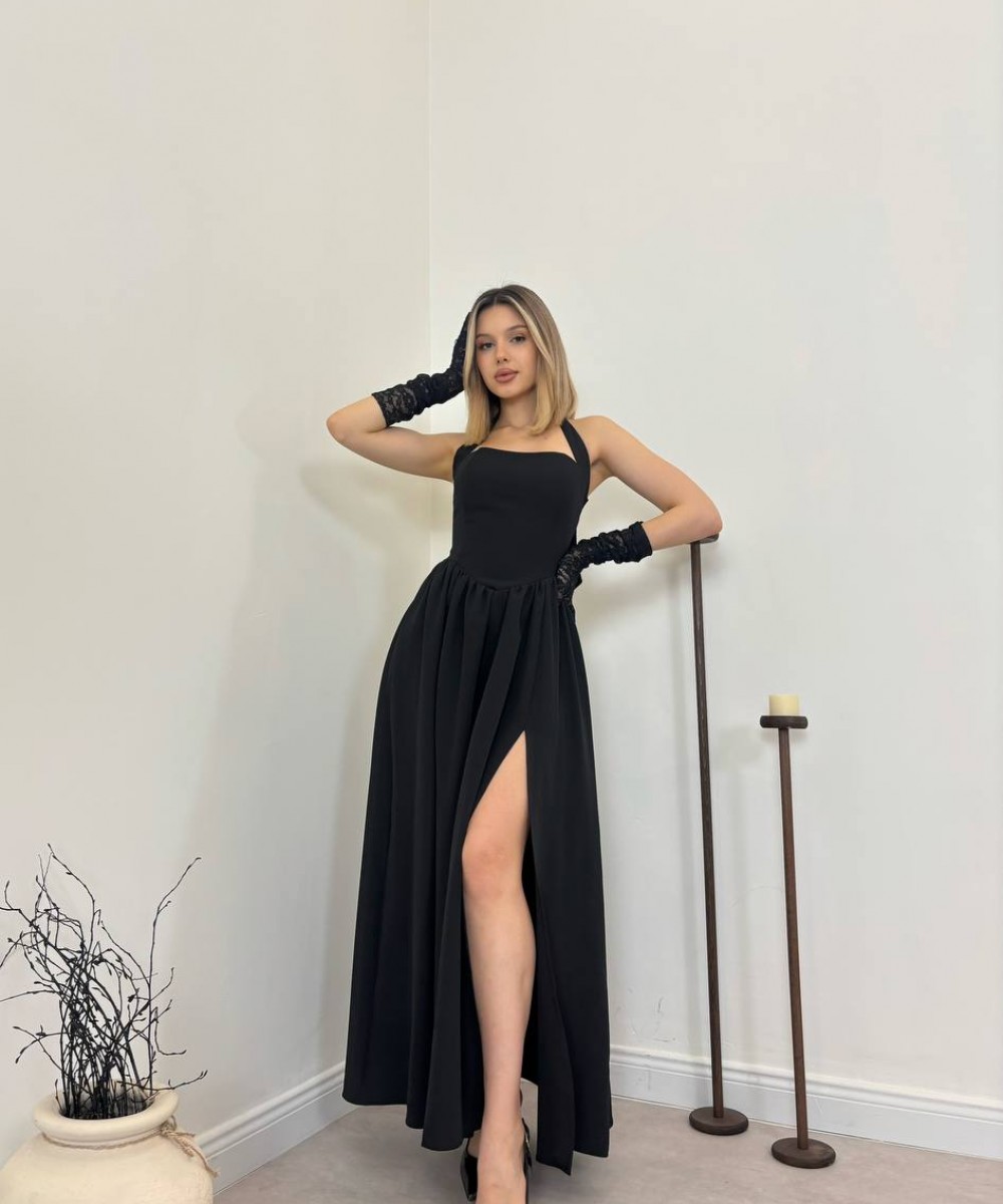 BOYUNDAN BAĞLAMALI ELBİSE