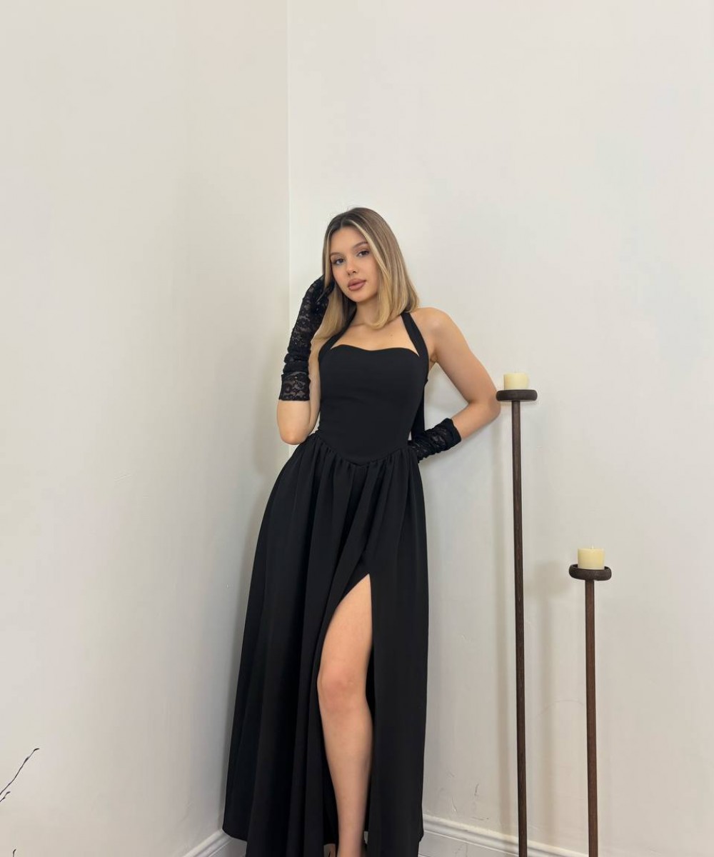 BOYUNDAN BAĞLAMALI ELBİSE