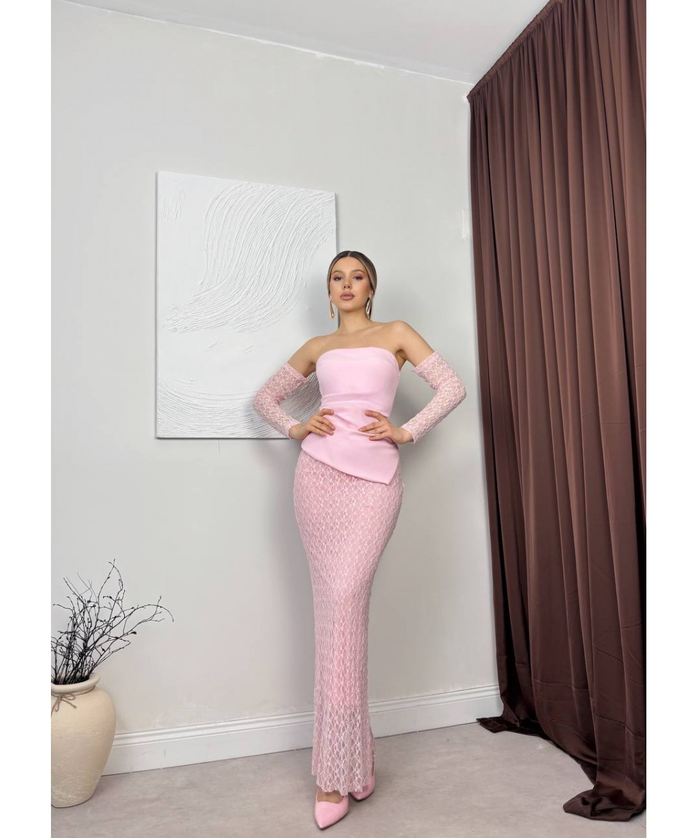 KORSELİ MEZUNİYET ELBİSESİ PEMBE 
