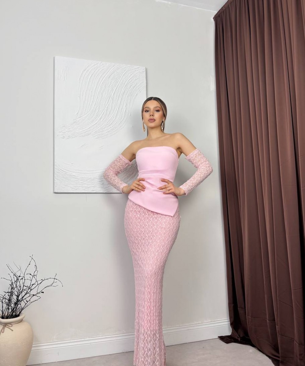 KORSELİ MEZUNİYET ELBİSESİ PEMBE 
