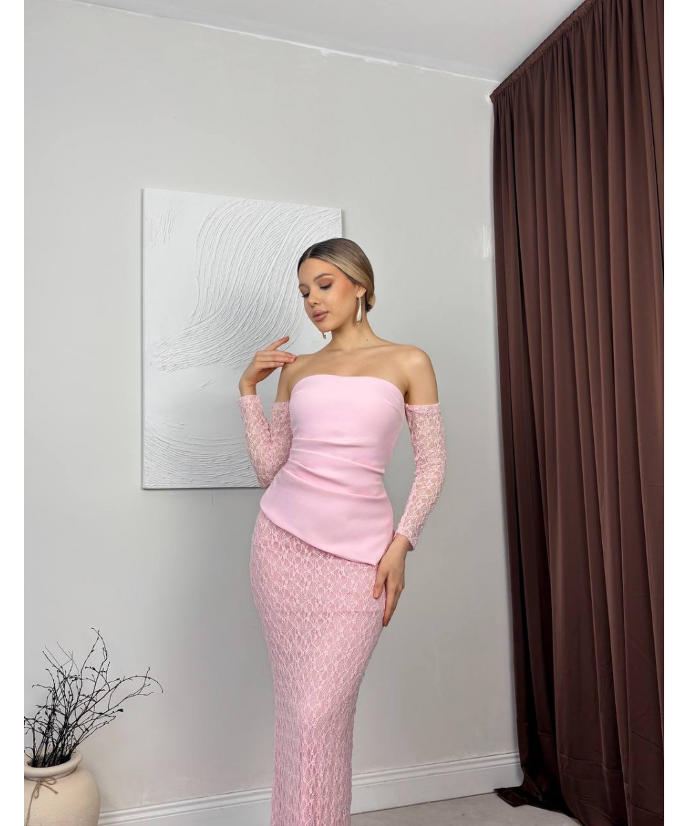 KORSELİ MEZUNİYET ELBİSESİ PEMBE
