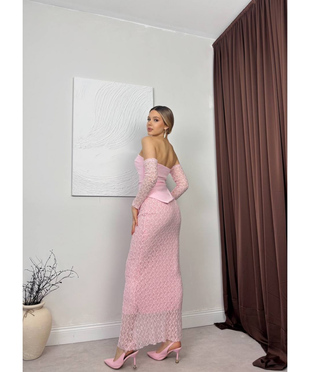 KORSELİ MEZUNİYET ELBİSESİ PEMBE 