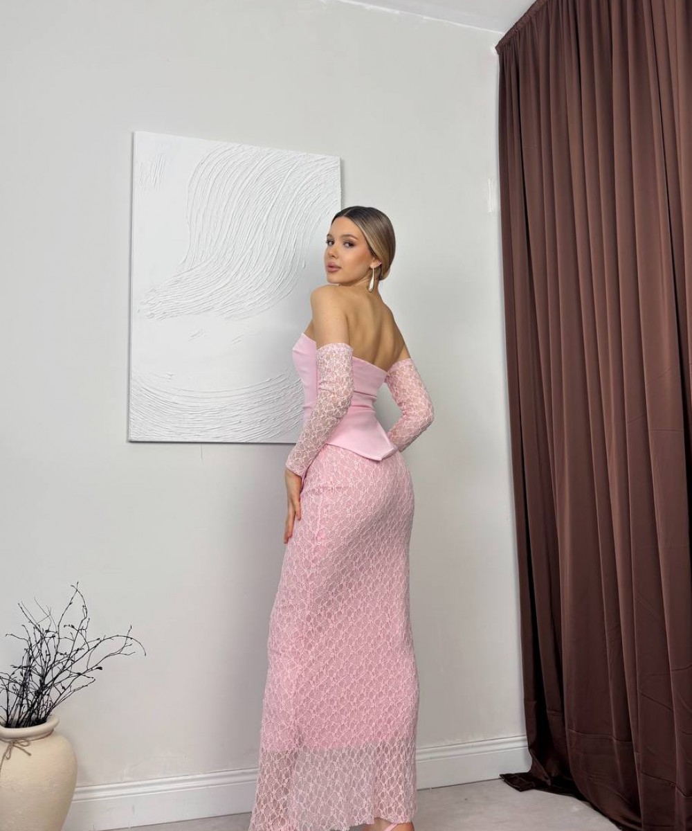 KORSELİ MEZUNİYET ELBİSESİ PEMBE 