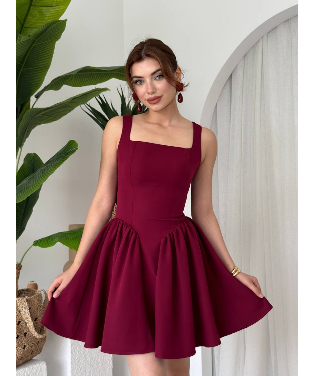 BORDO FİYONKLU ELBİSE