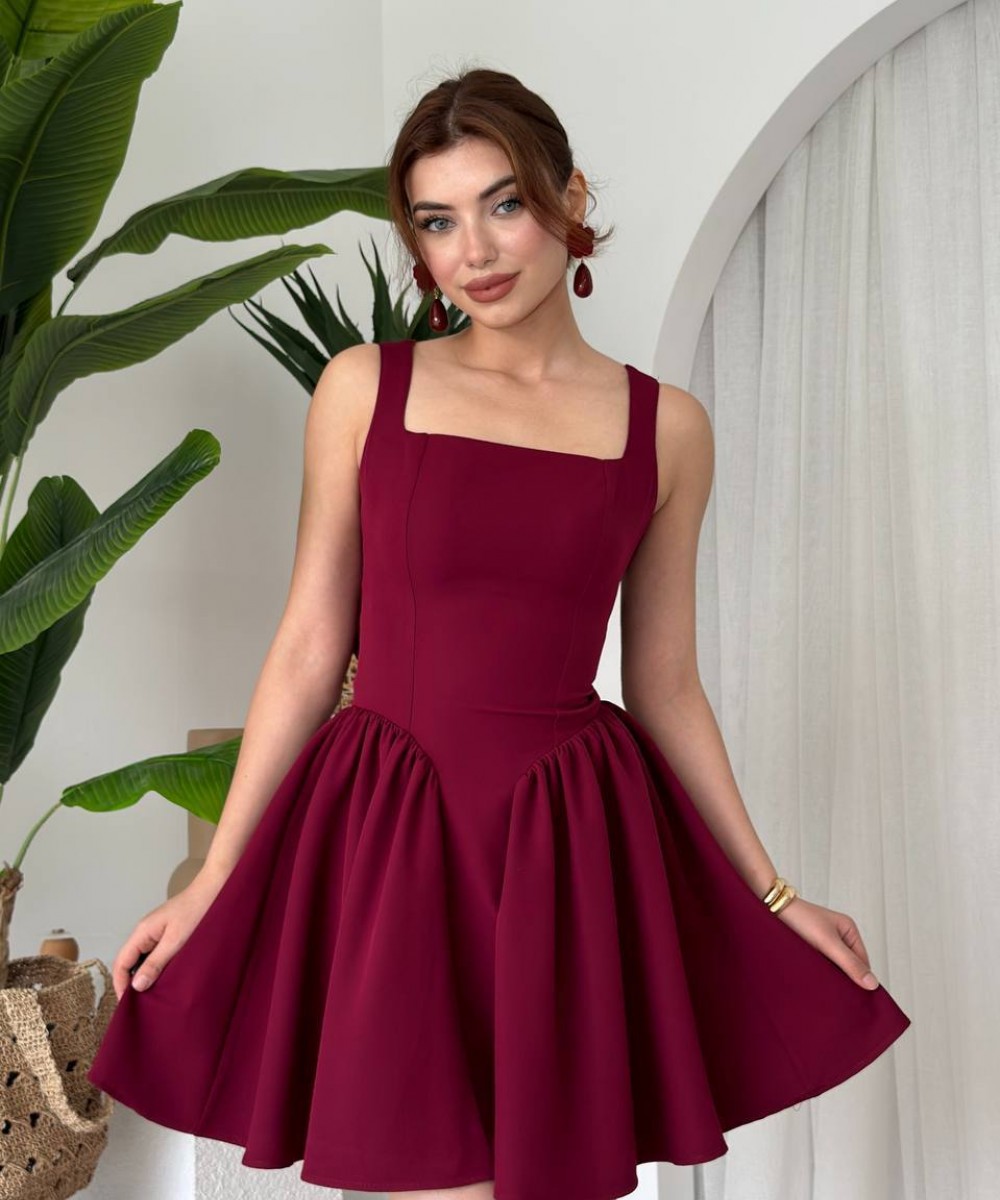BORDO FİYONKLU ELBİSE