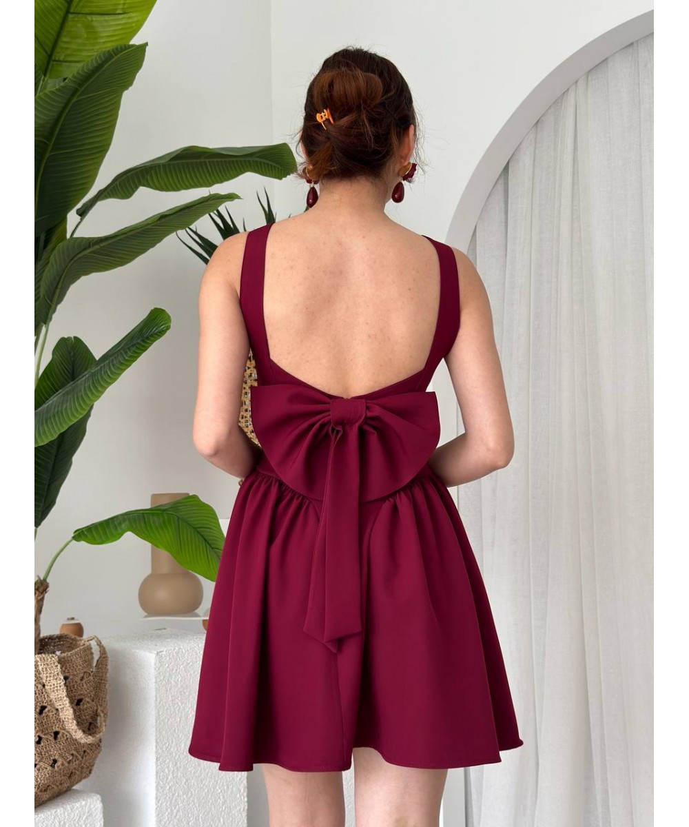 BORDO FİYONKLU ELBİSE