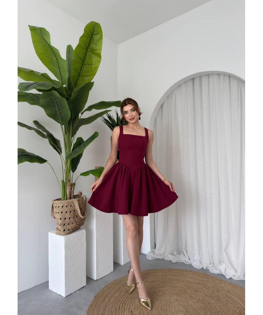 BORDO FİYONKLU ELBİSE
