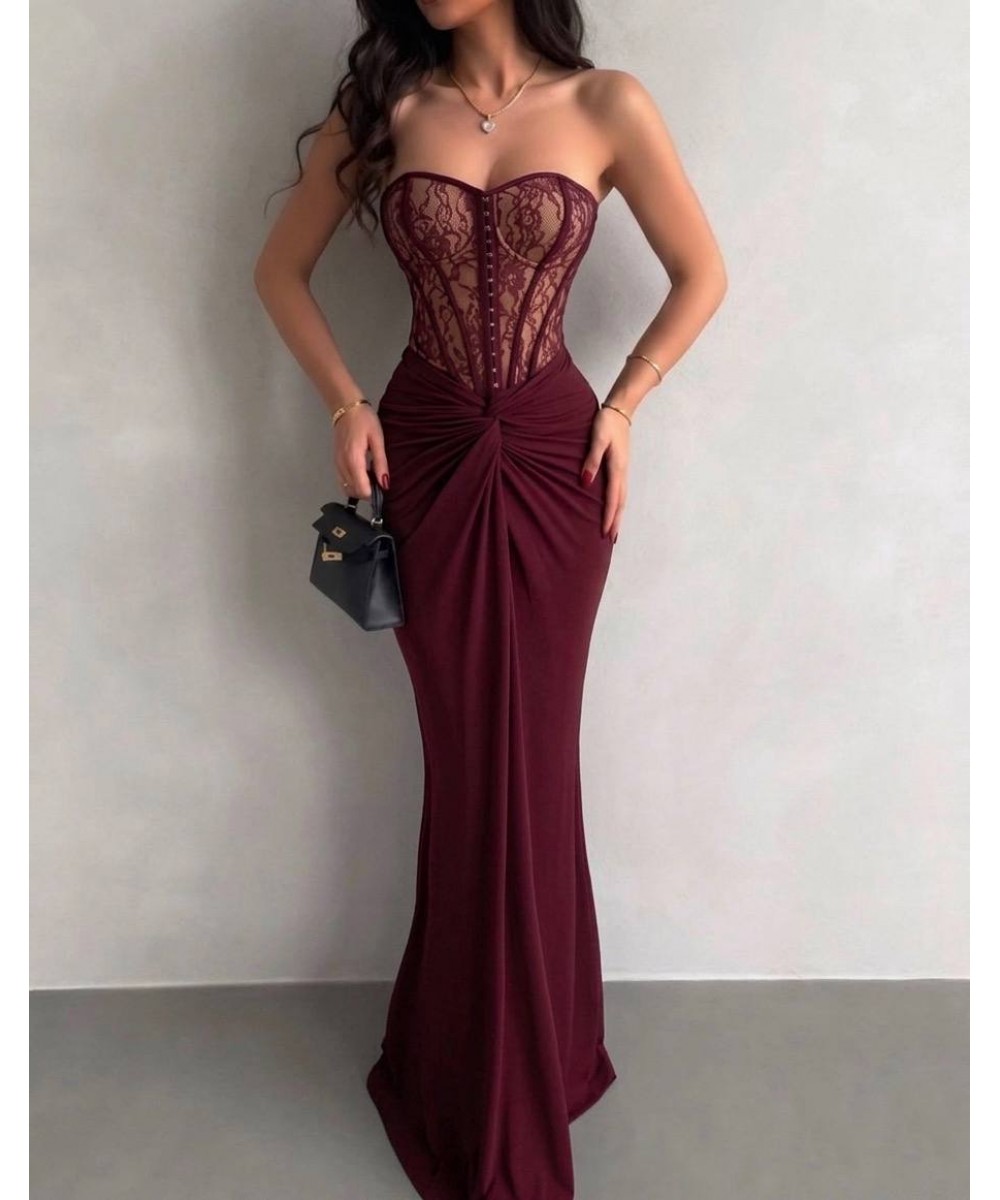 KORSELİ ELBİSE - BORDO 
