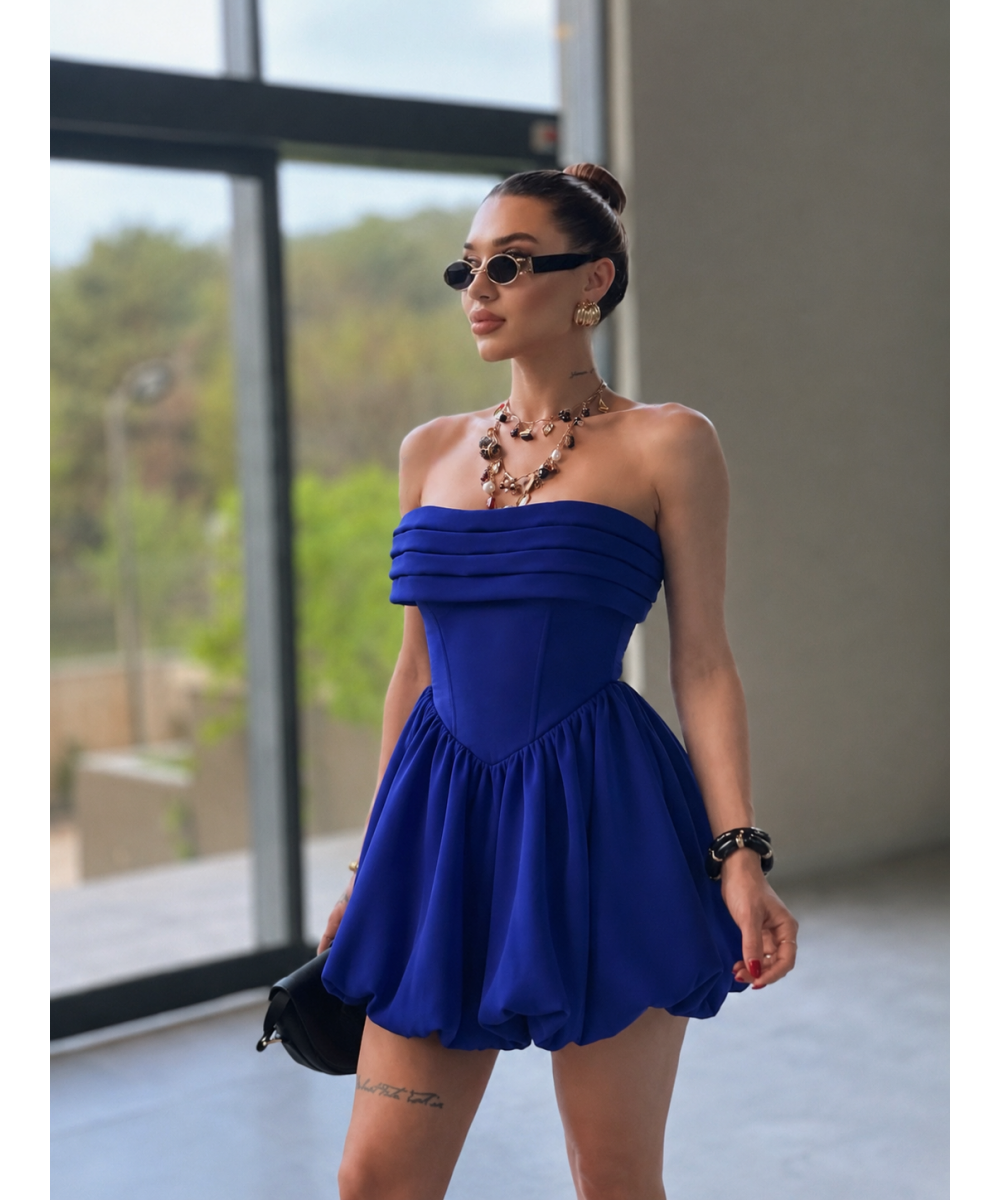 SAKS MAVİSİ KORSELİ ELBİSE