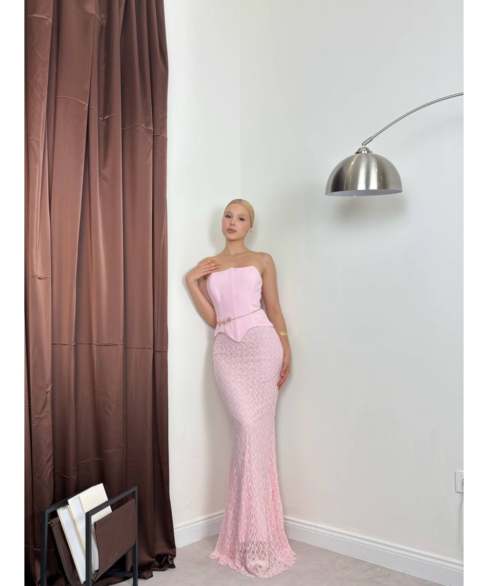 KORSELİ ELBİSE - PEMBE