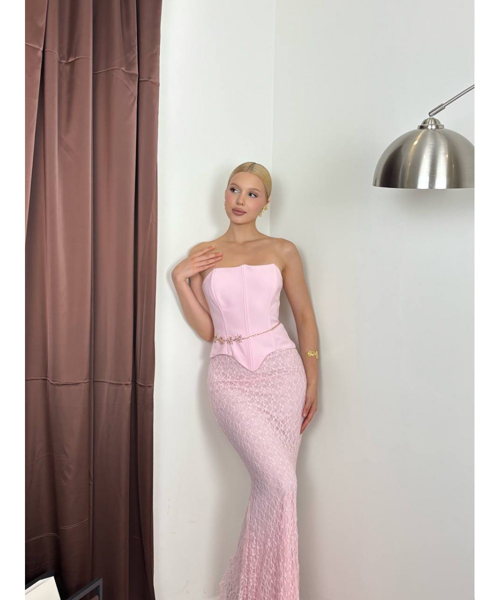KORSELİ ELBİSE - PEMBE