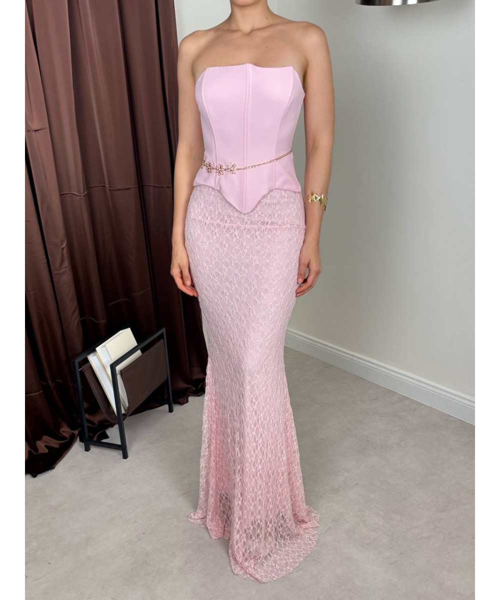 KORSELİ ELBİSE - PEMBE