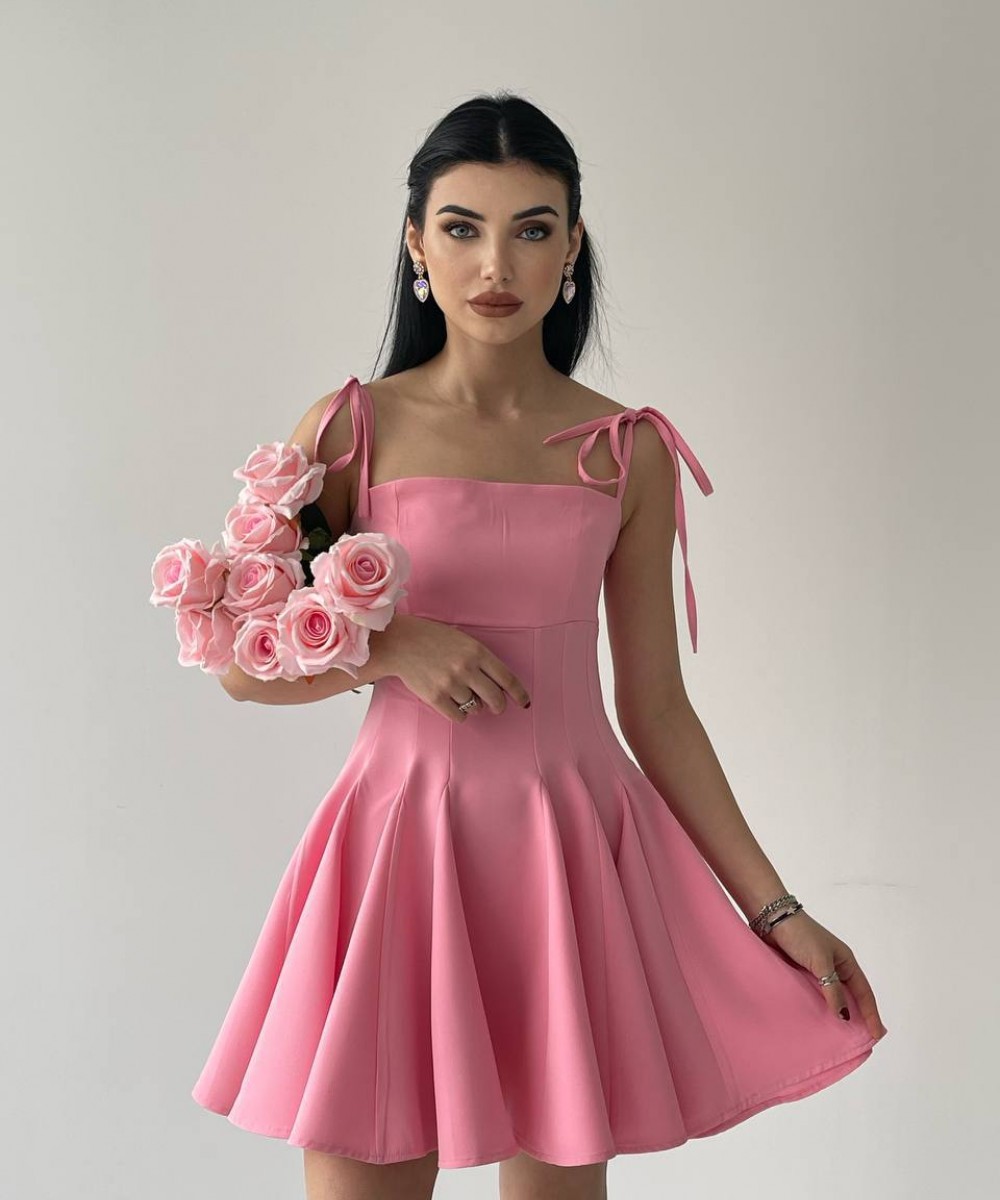 PEMBE PİLELİ ELBİSE