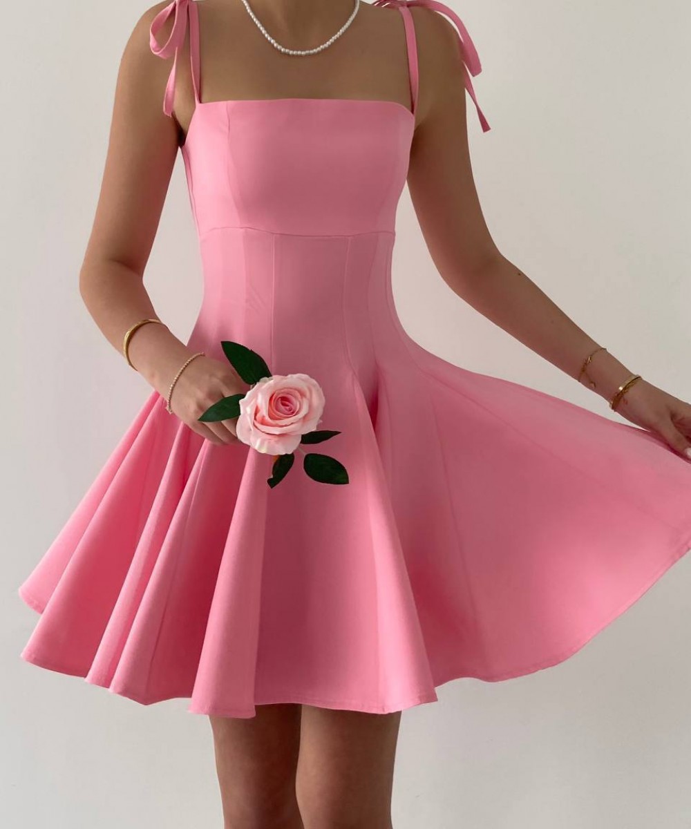 PEMBE PİLELİ ELBİSE