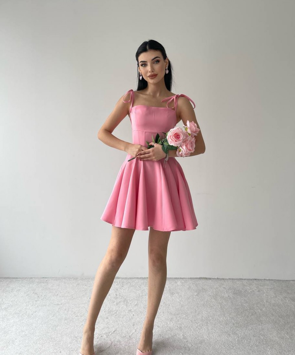 PEMBE PİLELİ ELBİSE