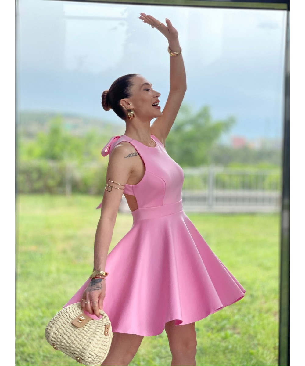 PEMBE SIRT DEKOLTELİ ELBİSE