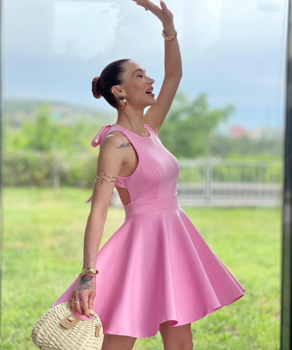 PEMBE SIRT DEKOLTELİ ELBİSE