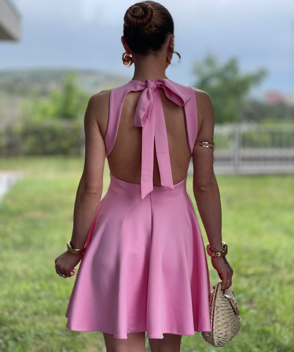 PEMBE SIRT DEKOLTELİ ELBİSE