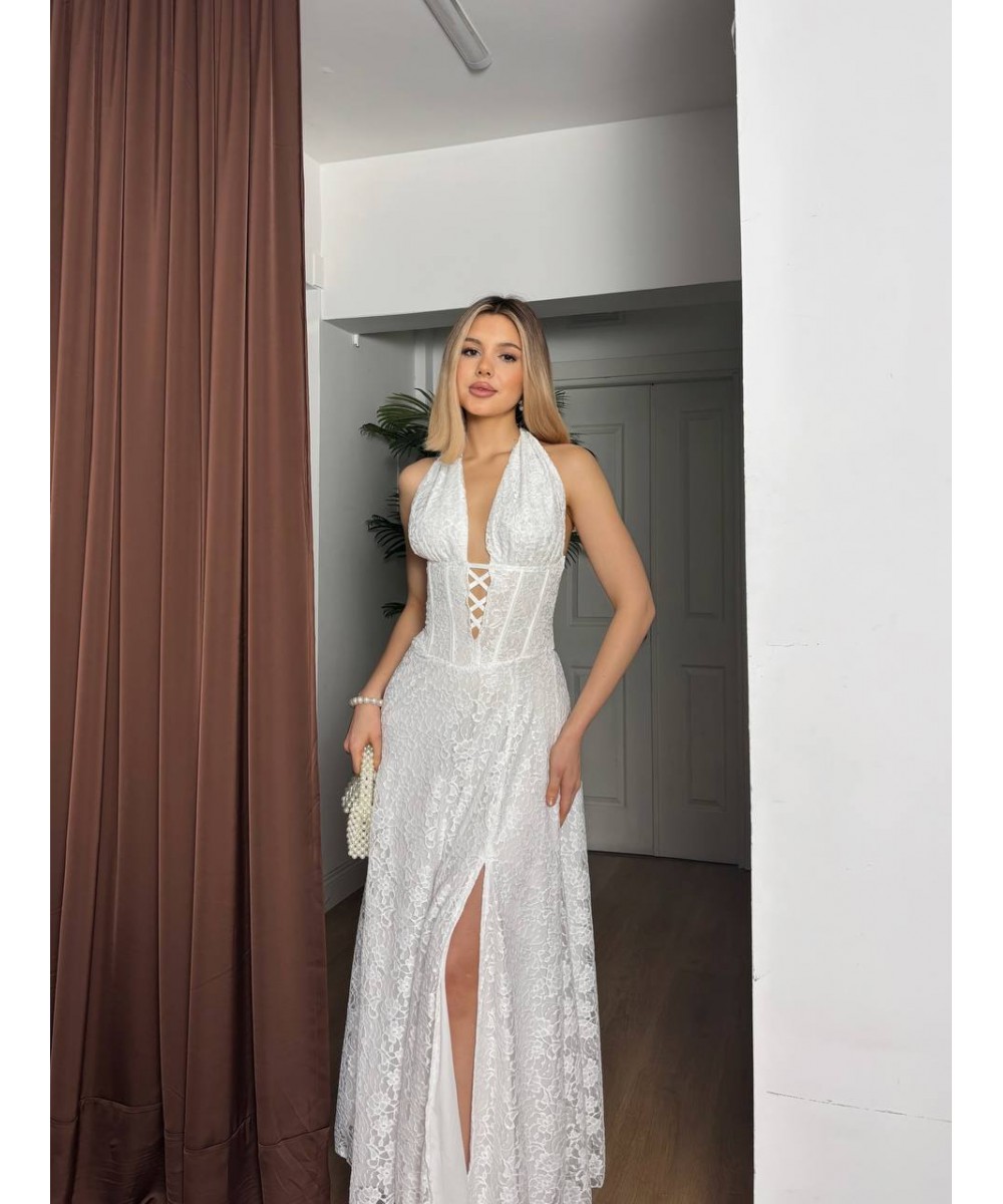 KORSELİ TASARIM ELBİSE - BEYAZ