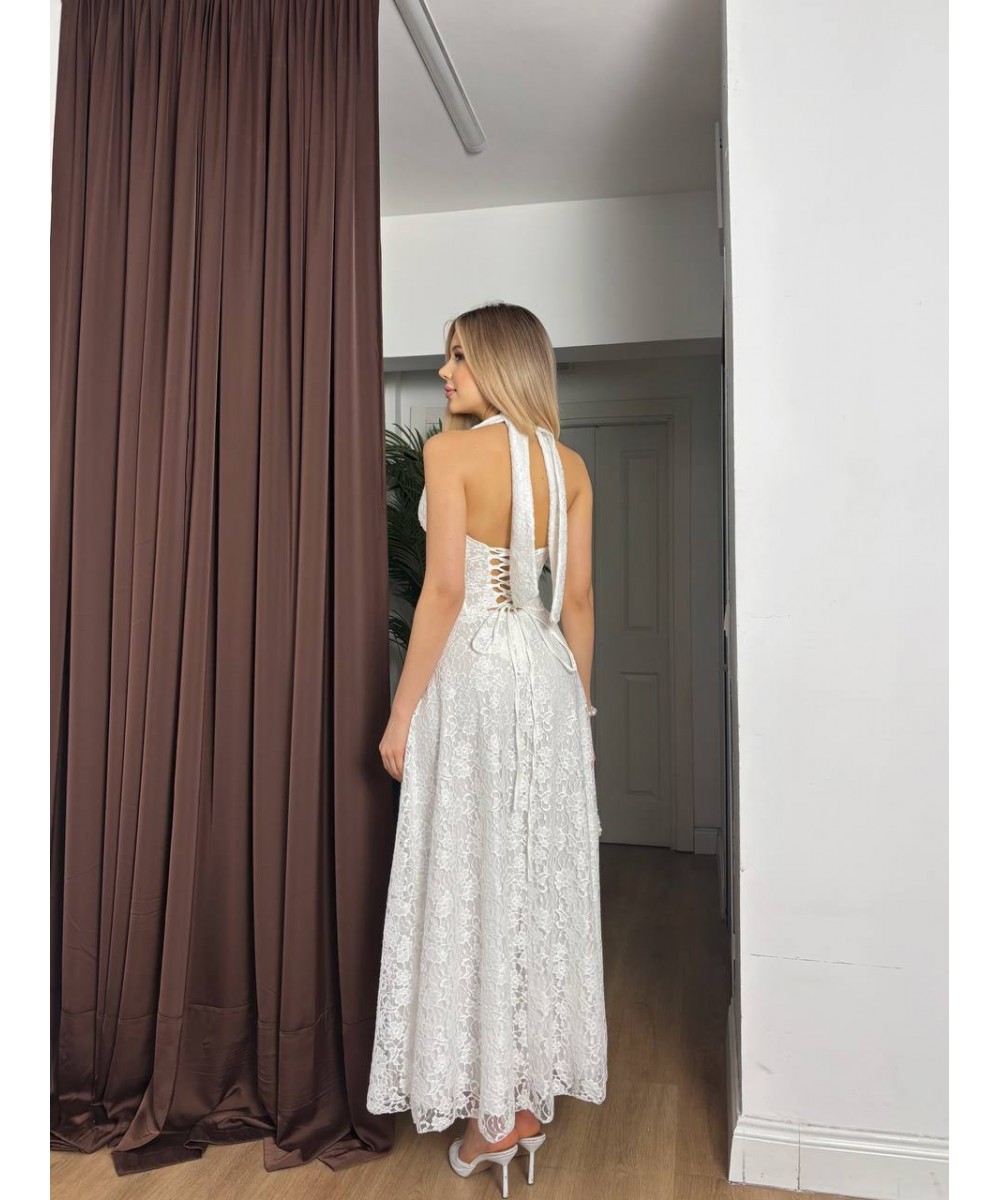 KORSELİ TASARIM ELBİSE - BEYAZ