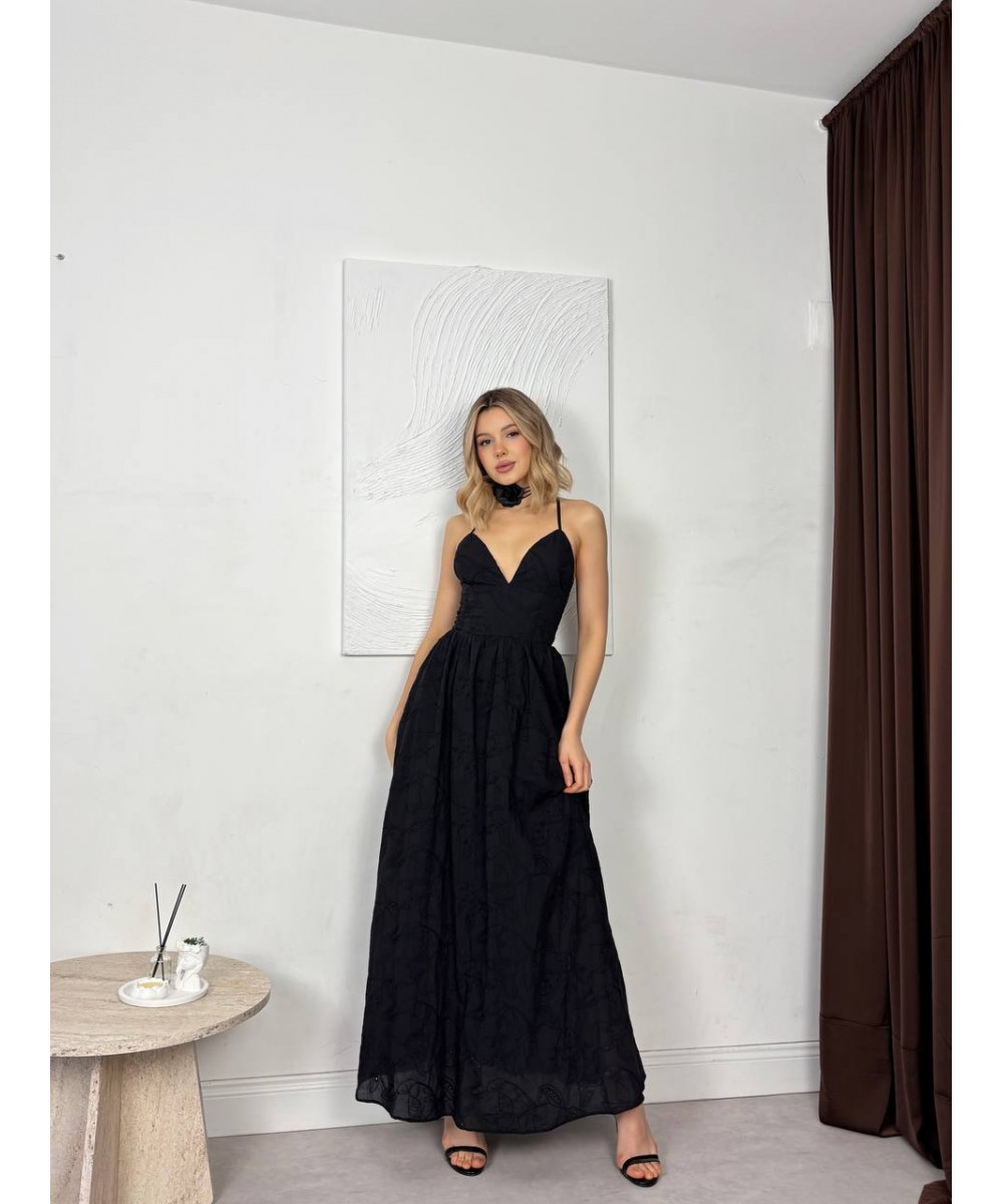 SIRT DEKOLTELİ ELBİSE - SİYAH