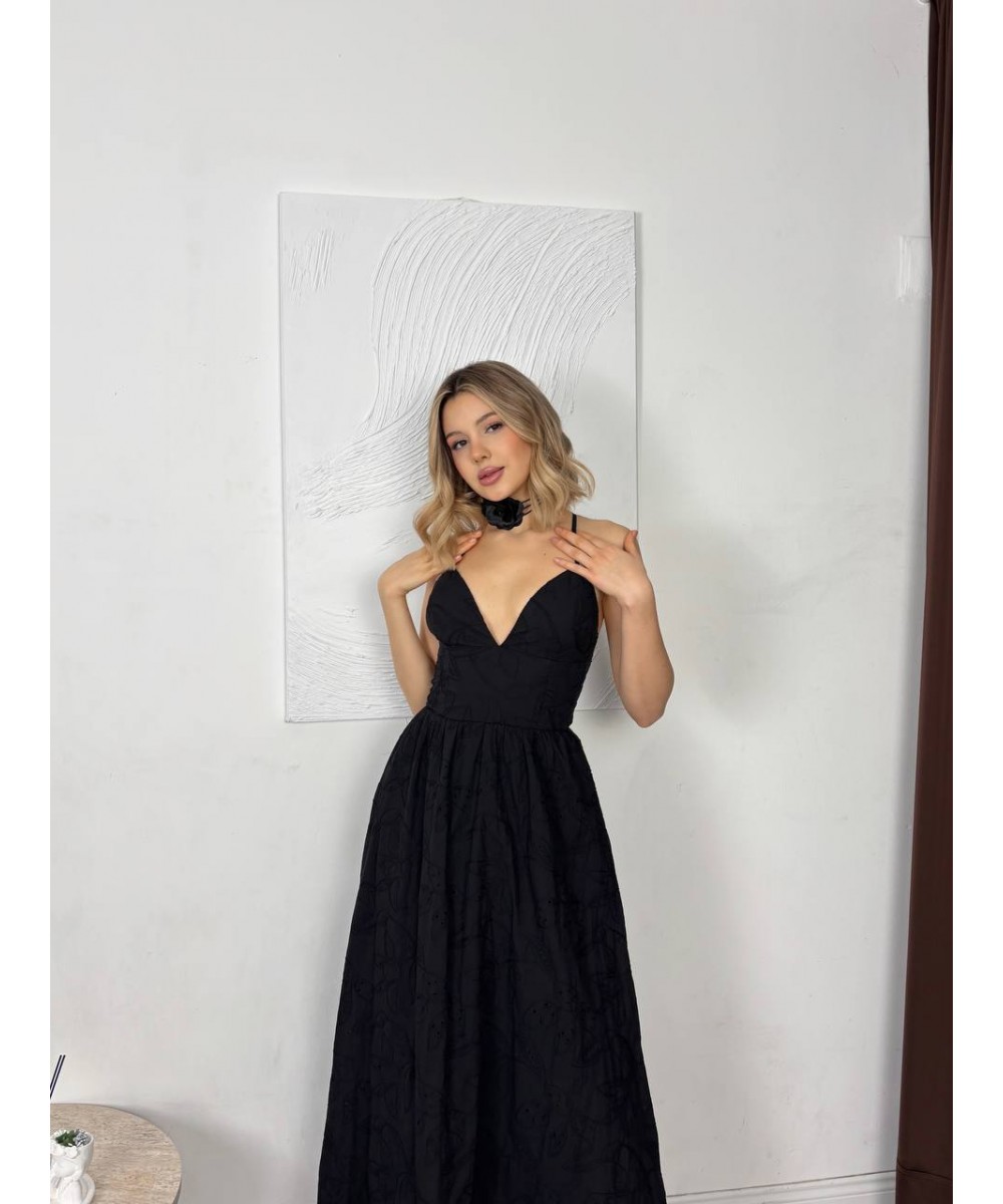 SIRT DEKOLTELİ ELBİSE - SİYAH