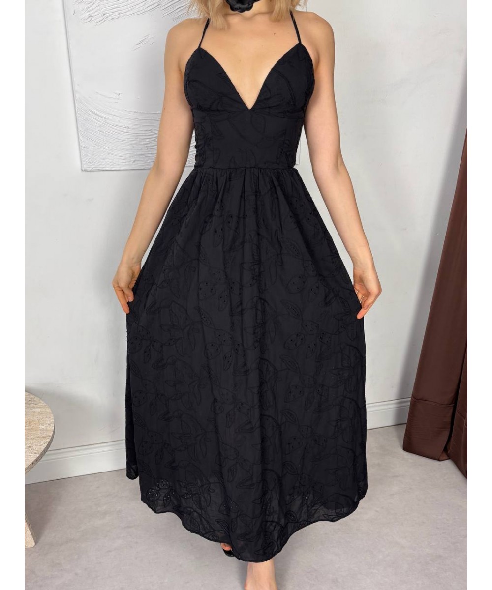 SIRT DEKOLTELİ ELBİSE - SİYAH