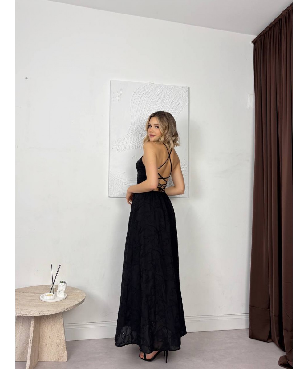 SIRT DEKOLTELİ ELBİSE - SİYAH